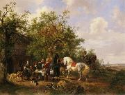 Wouterus Verschuur Compagny with horses and dogs at an inn Sweden oil painting artist